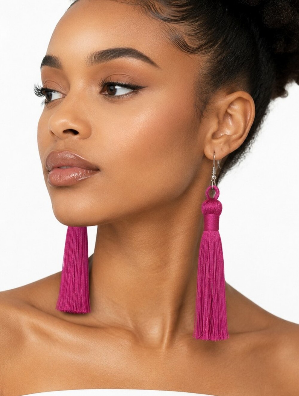 Fuchsia Satin Tassel Statement Earrings